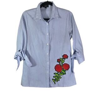 Cotton Candy Couture Women's Embroidered Tie Sleeve Button‎ Down Shirt